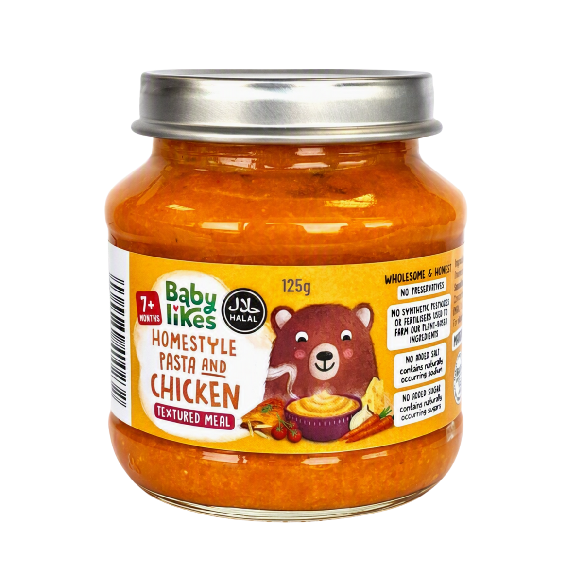 Baby Likes Homestyle Pasta and Chicken Baby Food Jars, 125g (Pack of 6) – Halal, 7+ Months