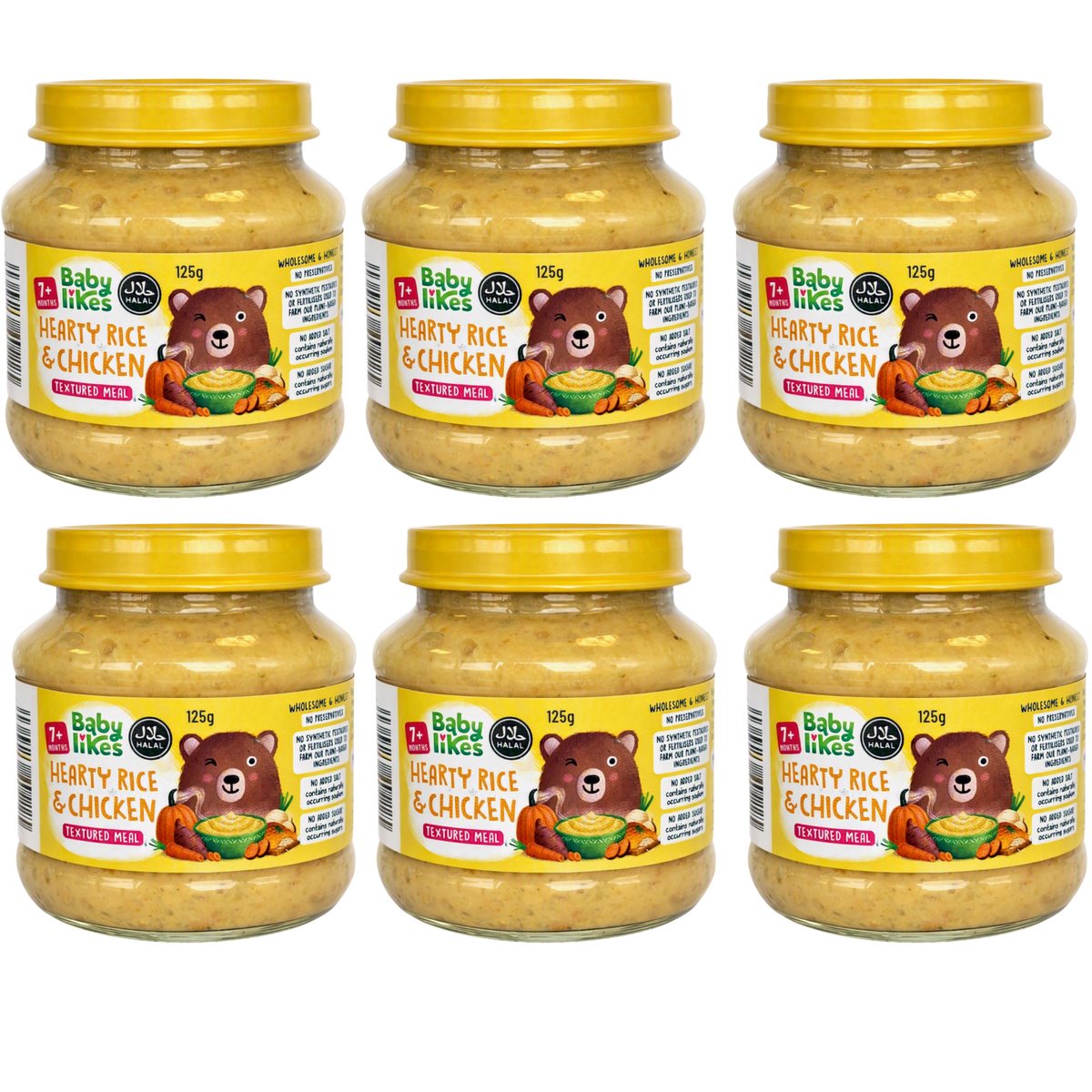 Baby Likes Hearty Rice & Chicken Baby Food Jars, 125g (Pack of 6) – Halal, 7+ Months