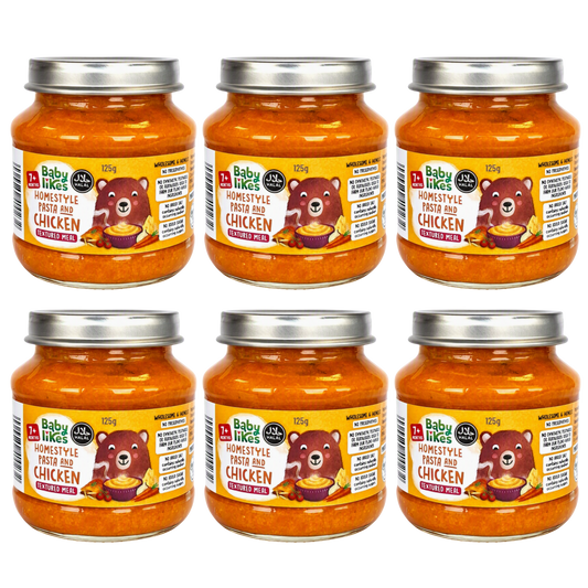 Baby Likes Homestyle Pasta and Chicken Baby Food Jars, 125g (Pack of 6) – Halal, 7+ Months