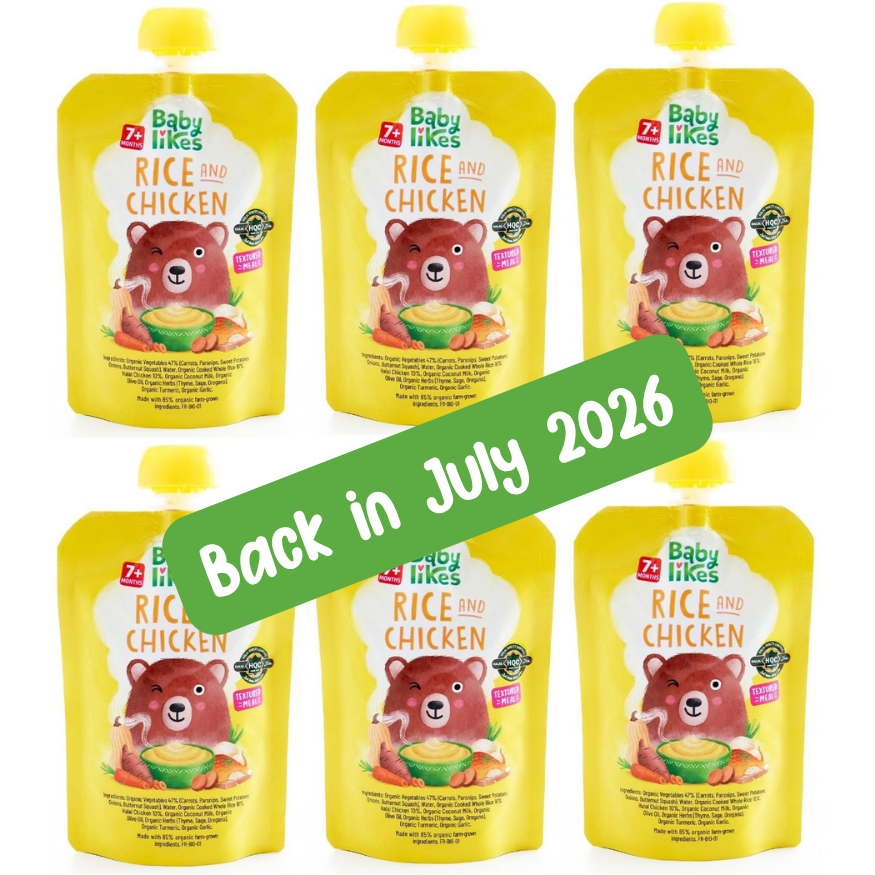 Halal Organic Baby Food Pouches – Rice and Chicken (Stage 2, 7+ Months) | 6 x 130g | No Added Sugar, No Preservatives, Natural Weaning Puree